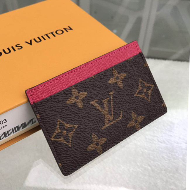 Louis Vuitton Womens Mens Bags Card Holder Luxury Brand M60703 CARD HOLDER Fuchsia Pink Monogram coated canvas with Original Box Whatapp