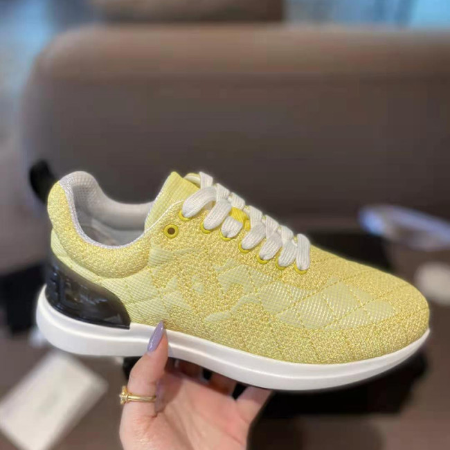 Chanel Womens Shoes Sneakers Embroidered Mesh Yellow G37129 X56059 0K138 Whatapp