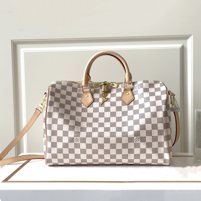 Louis Vuitton Womens Bags Luxury Brand Fashion Type SPEEDY BANDOULIÈRE 35 Damier Azur Canvas with Original Box N41372 Whatapp