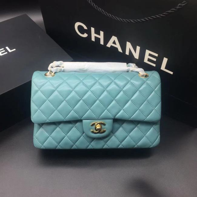 Chanel Womens Bag Shoulder Bag mini flap bag Lambskin & Gold-Tone Metal Neon Blue with Original Box Whatapp