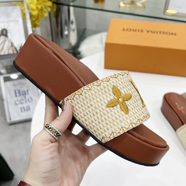 Louis Vuitton Womens Shoes Sandals Slippers Luxury Brand Louis Vuitton JUMBO FLATFORM MULE with Original Box 1A9QYY Whatapp