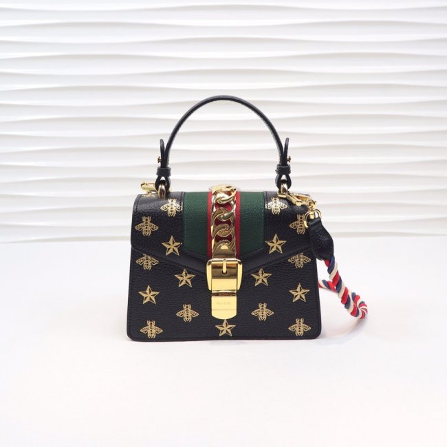 Gucci Womens Bag Sylvie Bee Star Mini Leather Bag