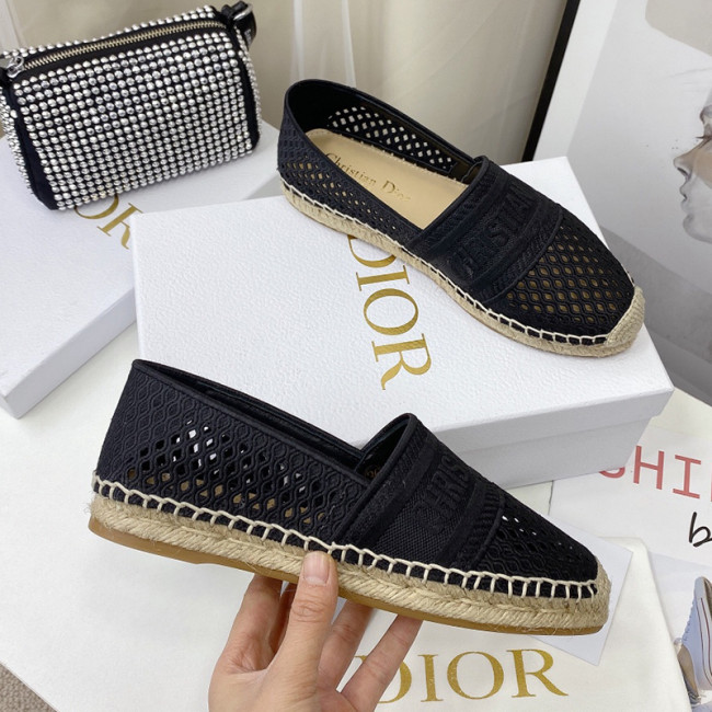 Dior Women Shoes Luxury Brand Design Dior Granville Espadrille Black Mesh Embroidery Womens Shoes KCB585EMR_S900 Whatapp