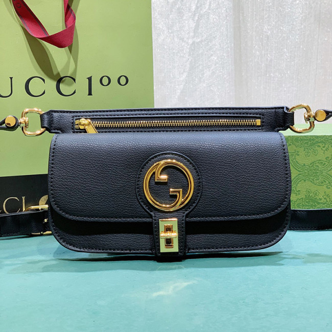 Gucci Womens Bags Shoulder HandBags Luxury Brand Gucci Blondie belt bag in black leather with Original Box 718154 UXX0G 1000 Whatapp