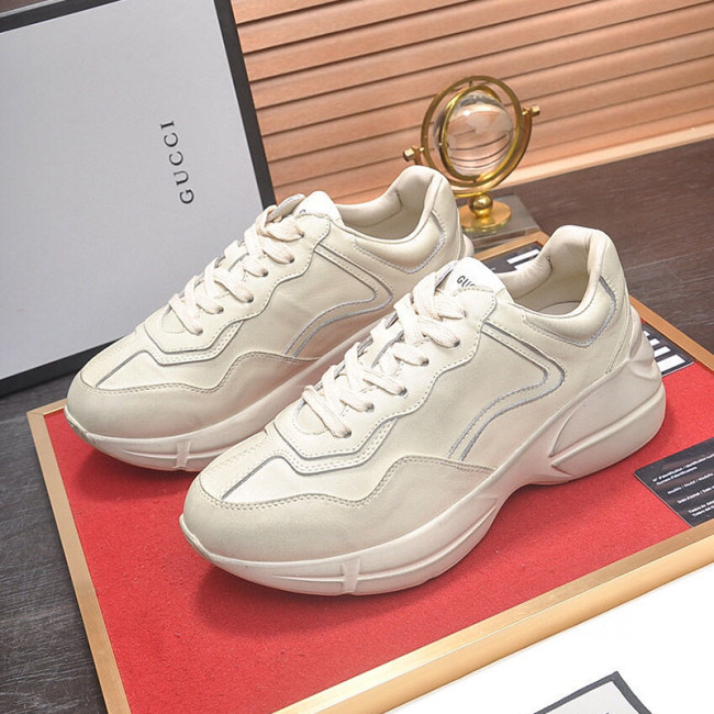 Gucci Mens Shoes Sneakers Luxury Brand Ivory Men's Rhyton leather sneaker