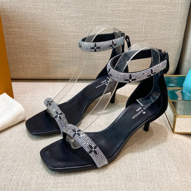 Louis Vuitton Womens Shoes Sandals Leather Design Luxury Brand Summer Fashion Sandals APPEAL SANDAL 1A965D Black Suede baby goat leather and strass with Original Box Whatapp