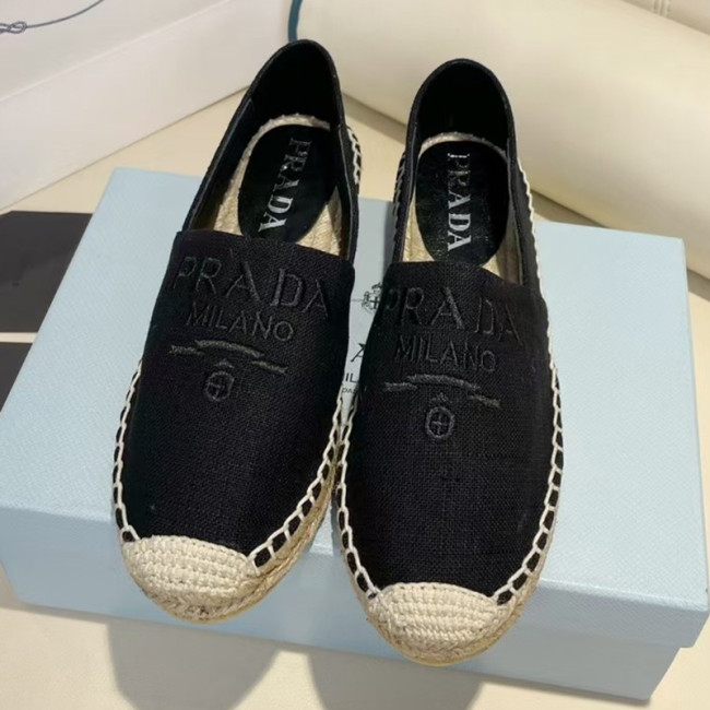 Prada Womens Shoes Casual Luxury Brand Breathable Hemp espadrilles with Original Box Whatapp