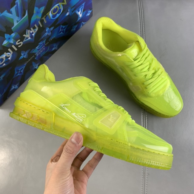 Louis Vuitton Men Shoes Sports Sneakers Luxury Brand LV TRAINER SNEAKER Green Transparent material with Original Box Whatapp