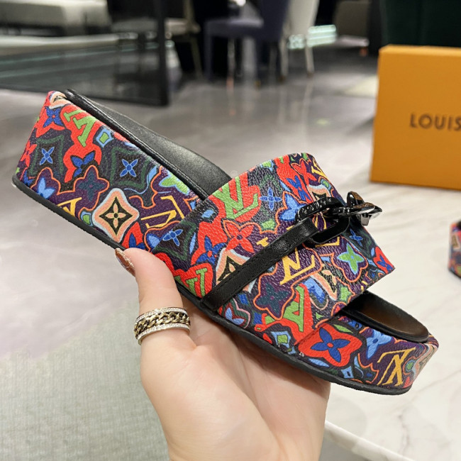 Louis Vuitton Womens Shoes Sandals Slippers Luxury Brand Louis Vuitton JUMBO FLATFORM MULE with Original Box 1A9QYY Whatapp