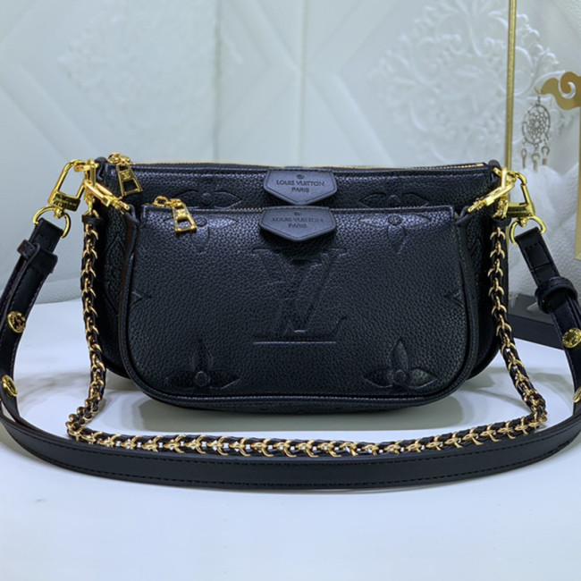 Louis Vuitton Womens Bags Clutch Wallets Luxury Brand Fashion Type Messenger Bags MULTI POCHETTE ACCESSOIRES M80399 Black Embossed supple grained cowhide leather Whatapp