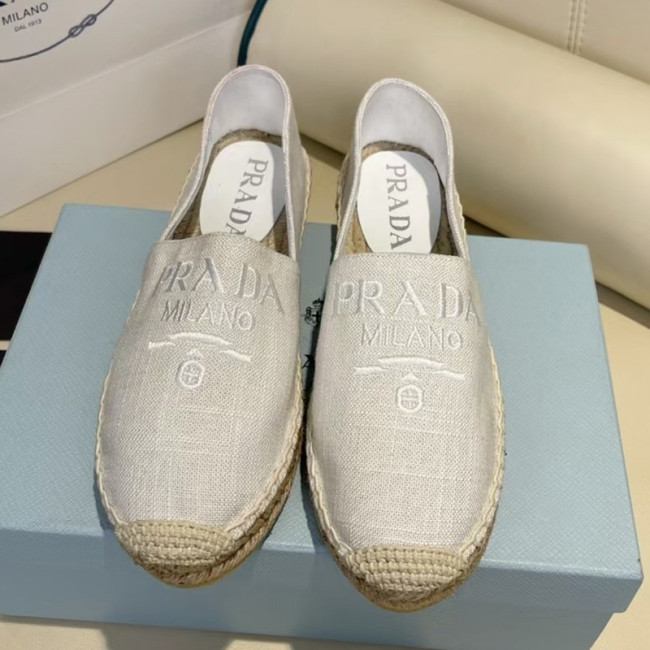 Prada Womens Shoes Casual Luxury Brand Breathable Hemp espadrilles with Original Box Whatapp