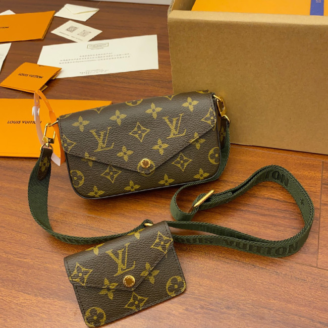 Louis Vuitton Womens Bags Shoulder Messenger Bag Luxury Brand FÉLICIE STRAP & GO Khaki Green Monogram coated canvas with Original Box M80091 Whatapp