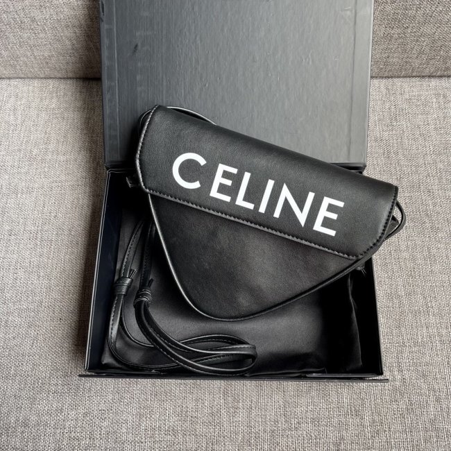 Celine Womens Bag TRIANGLE BAG IN SMOOTH CALFSKIN WITH CELINE PRINT BLACK 195903DCS.38SI Whatapp