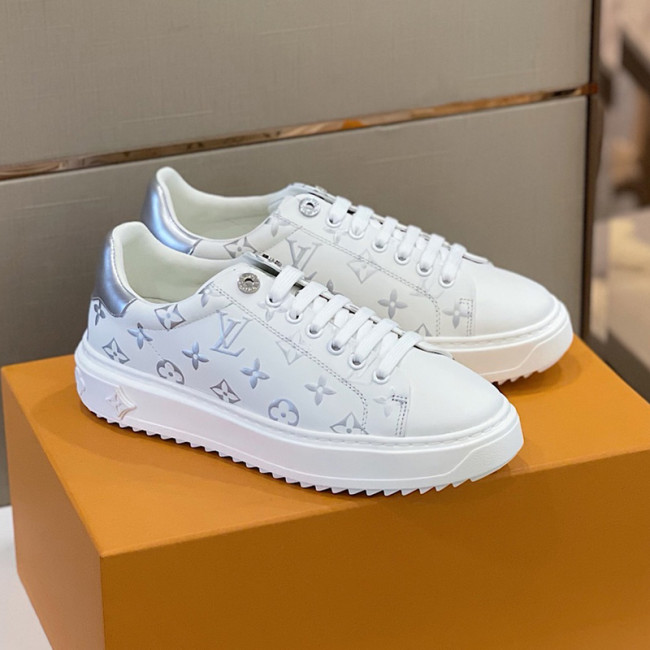 Louis Vuitton Women Shoes Sneakers Lace-Up Luxury Brand Fashion TIME OUT SNEAKER Silver Mix of materials with Original Box 1A8TAX Whatapp