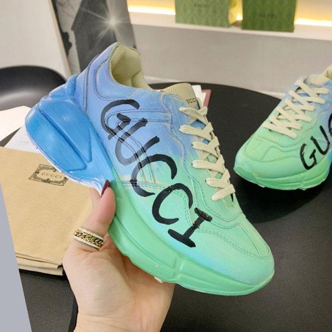 Gucci Women Shoes Women's Rhyton Gucci logo leather sneaker Luxury Brand with Original Box Whatapp