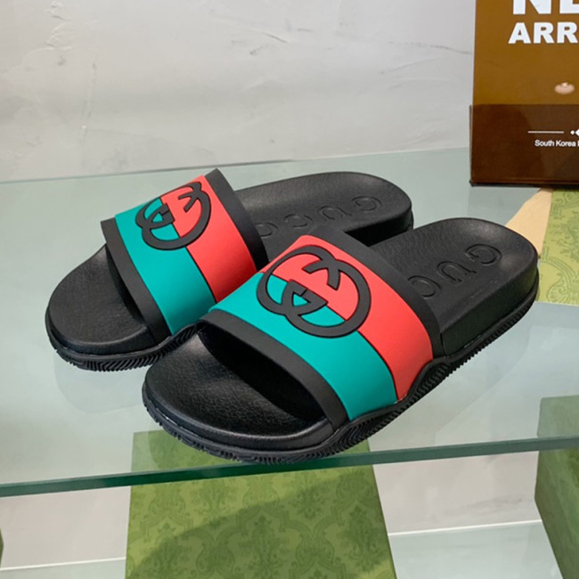 Gucci Mens Shoes Flat Sandals Slippers Luxury Brand Men's Web rubber slide sandal with Original Box 429469 GIB10 9079 Whatapp