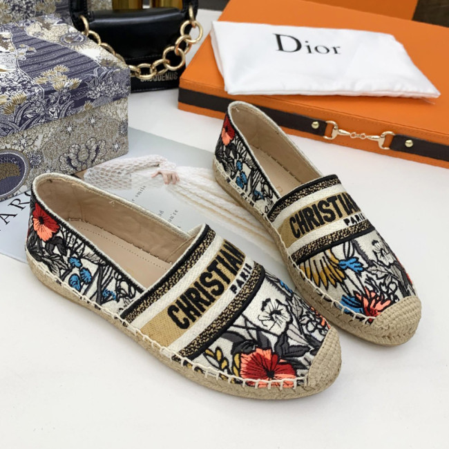 Dior Women Shoes Luxury Brand Design Dior Espadrille Nude Mesh Embroidery Womens Shoes with Original Box Whatapp