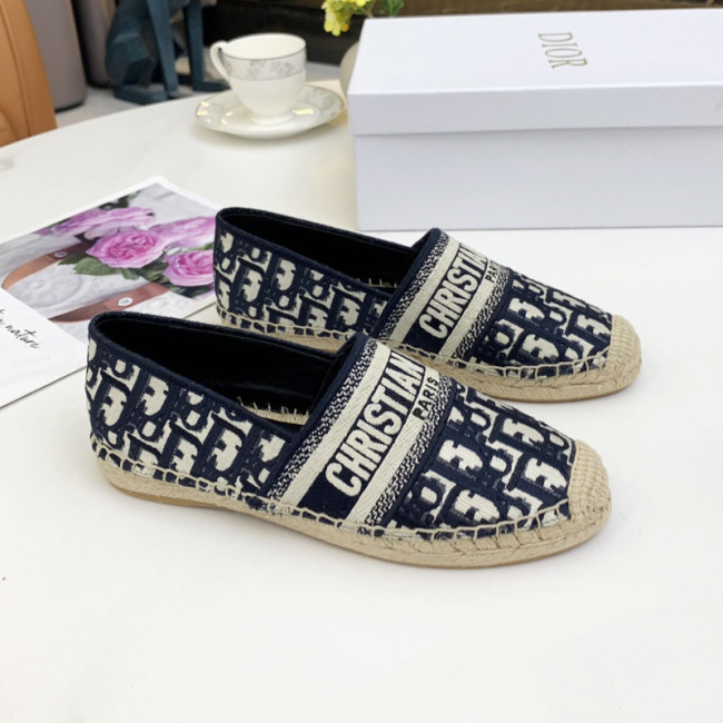 Dior Womens Shoes DIOR GRANVILLE ESPADRILLE Deep Blue Dior Oblique Embroidered Cotton with Original Box KDB585OBE_S56B Whatapp