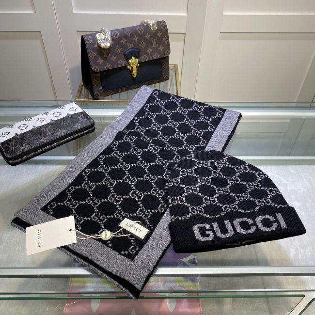 Gucci Scarves Men Womens Fashion Scarf and Hats Set with Original Box Whatapp