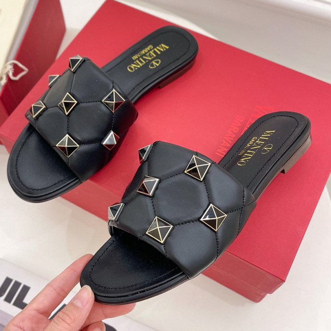 Valentino Women Shoes Mule Flip Flop Sandals ROMAN STUD SLIDE SANDAL IN QUILTED NAPPA with Original Box Luxury Brand Whatapp