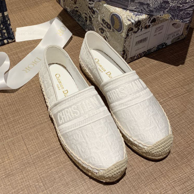 Dior Women Shoes Luxury Brand Design Dior Granville Espadrille White Dior Oblique Embroidered Cotton Women Shoes Whatapp