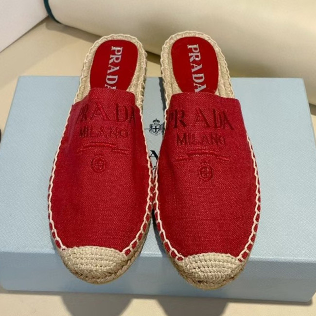 Prada Womens Shoes Casual Luxury Brand Breathable Hemp espadrilles Shoes Sandals Slippers with Original Box Whatapp