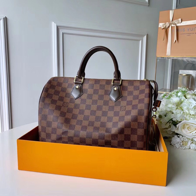 Louis Vuitton Womens Bags Luxury Brand Fashion Type SPEEDY 30 Damier Ebene Canvas with Original Box N41364 Whatapp