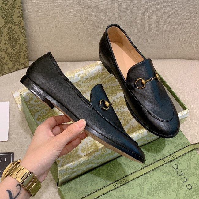 Gucci Womens Shoes Casual Design Loafers Leather Black Gucci Jordaan leather loafer with Original Box 404069 BLM00 1000 Whatapp