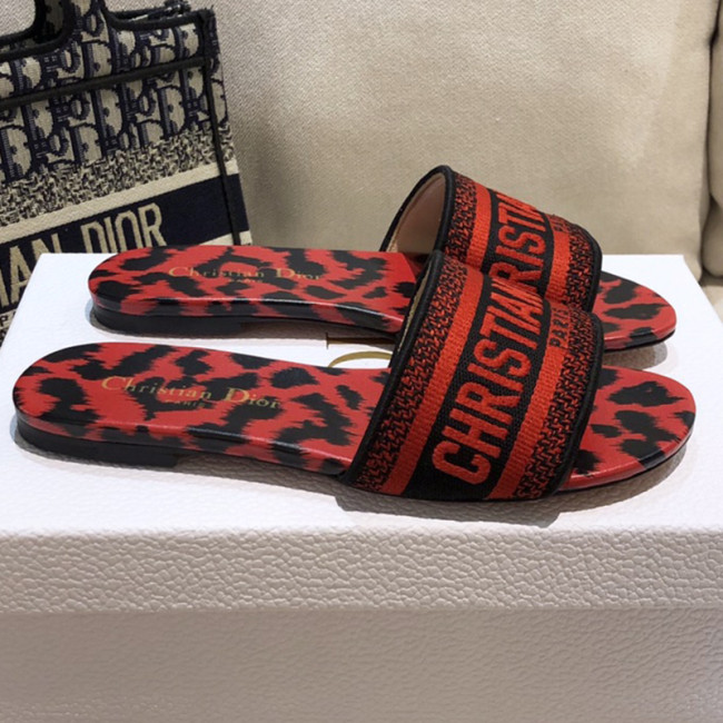 Dior Women Shoes DWAY HEELED SLIDE Embroidered Cotton Luxury Brand Womens Sandals Slippers with Original Box KCQ244ERC_S56B Whatapp