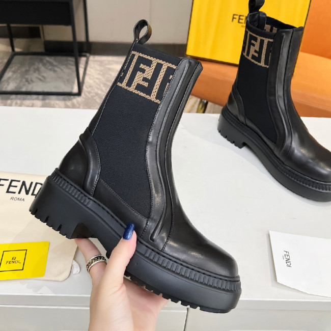 Fendi Womens Shoes Fashion Boots Luxury Brand Fendi Fendigraphy Black leather biker boots with Original Box 8T8355AKY6F1H1K Whatapp