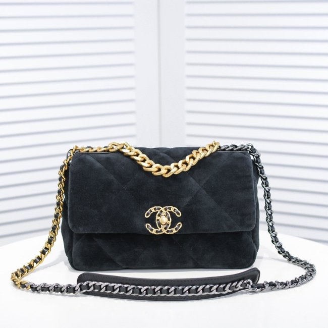 Chanel Womens Bags Crossbody Bag Chanel 19 Flap Bag Velvet, Black & Gold-Tone Metal Black Whatapp