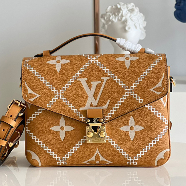 Louis Vuitton Womens Bags Crossbody Bag POCHETTE MÉTIS Arizona Brown / Crème Beige Embroidered embossed supple grained cowhide leather with Original Box M46018 Whatapp