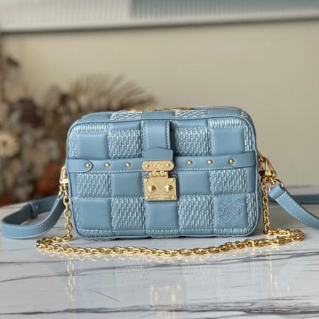 Louis Vuitton Womens Bags Shoulder Handbags Luxury Brand Fashion Type Vintage Design TROCA PM Glacier Blue Damier Quilt lambskin M59115 with Original Box Whatapp