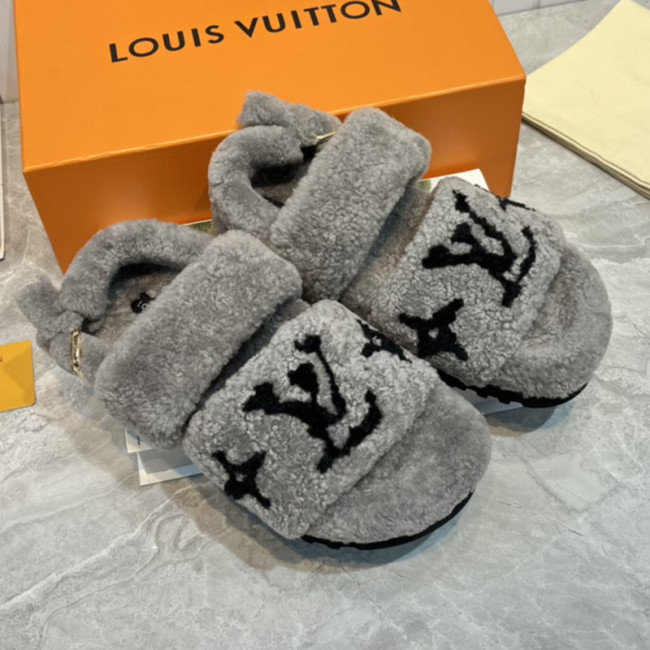 Louis Vuitton Womens Shoes Slide Slippers for Winter Wool Fabric Luxury Brand Designer PASEO FLAT COMFORT MULE with Original Box Whatapp