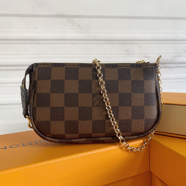 Louis Vuitton Womens Bags Clutch Wallets Luxury Brand Fashion Type Messenger Bags MINI POCHETTE ACCESSOIRES N58009 Damier Ebene coated canvas Whatapp