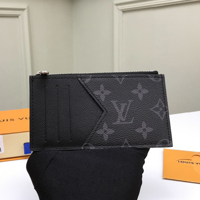 Louis Vuitton Womens Mens Bags Handbags Luxury Brand COIN CARD HOLDER M30271 Black Taïga cowhide leather and Monogram Eclipse coated canvas with Original Box Whatapp